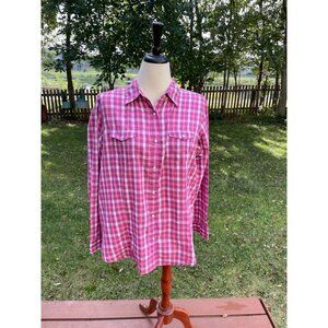 Wrangler Womens Pink Plaid Long Sleeve Western Shirt XL Cotton Blend Snap Vtg